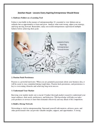 zeeshan hayat lessons every aspiring entrepreneur