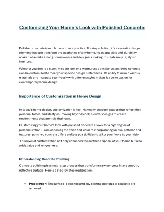 Customizing Your Home’s Look with Polished Concrete