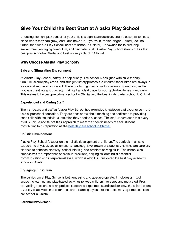 give your child the best start at alaska play