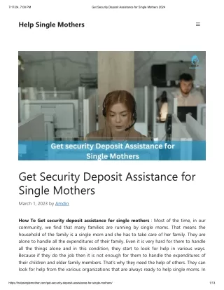 Get Security Deposit Assistance for Single Mothers