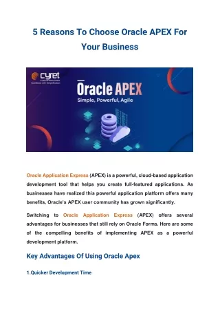 5 Reasons To Choose Oracle APEX For Your Business