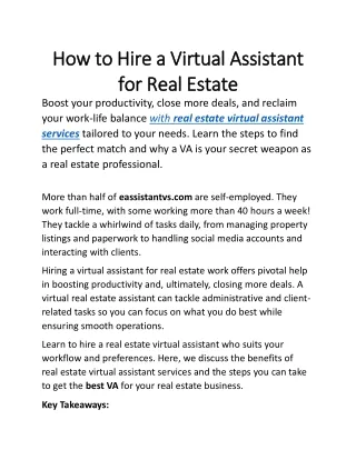 real estate virtual assistant services