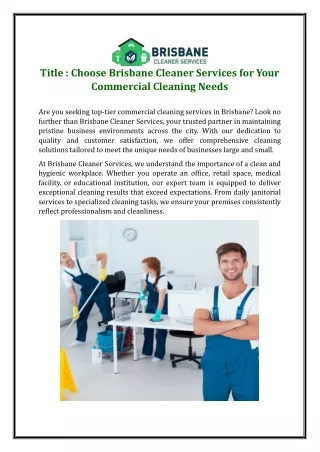 Choose Brisbane Cleaner Services for Your Commercial Cleaning Needs