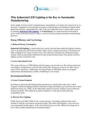 Why Industrial LED Lighting is the Key to Sustainable Manufacturing