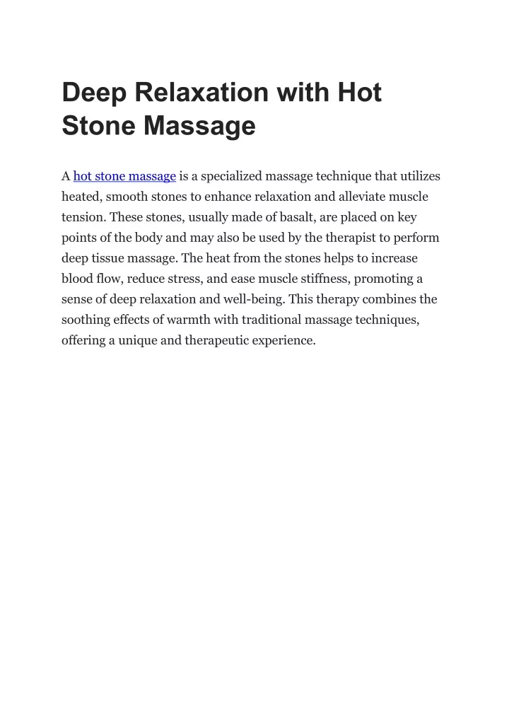 deep relaxation with hot stone massage