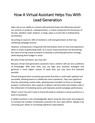 lead generation virtual assistant