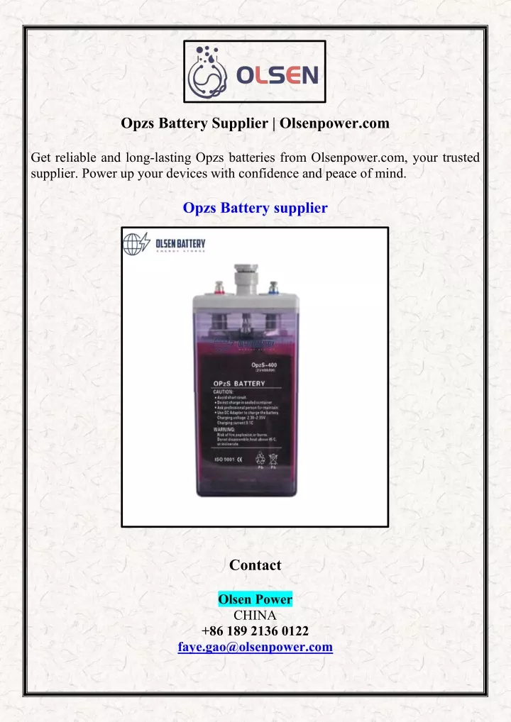 opzs battery supplier olsenpower com