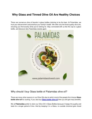 Why Glass and Tinned Olive Oil Are Healthy Choices