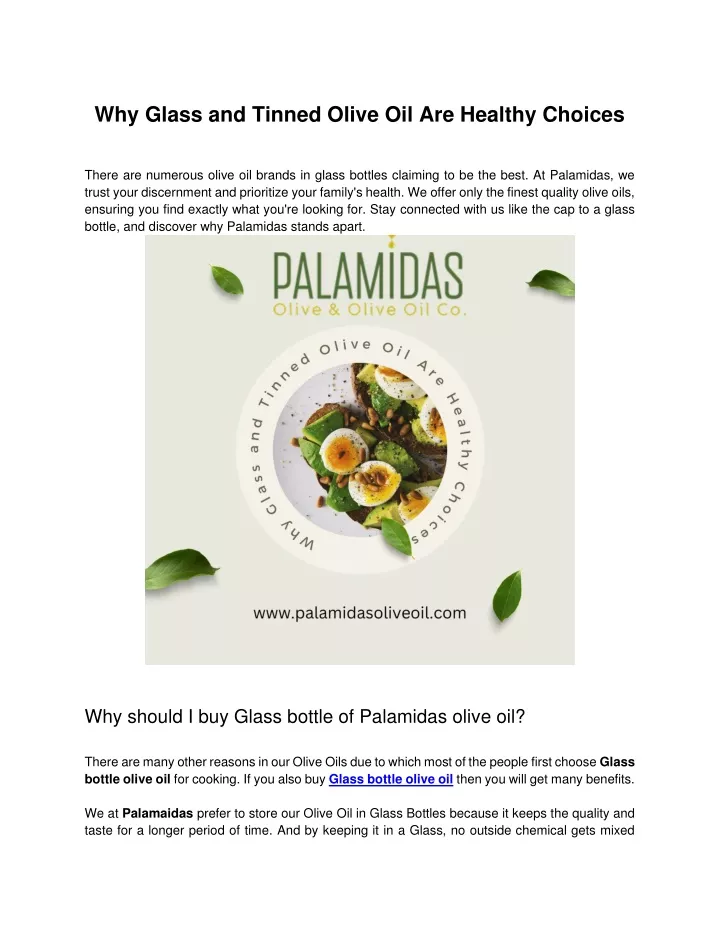 why glass and tinned olive oil are healthy choices