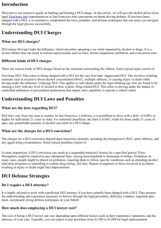 Combating and Beating a DUI Charge: Specialist Advice from Attorneys in San Fran