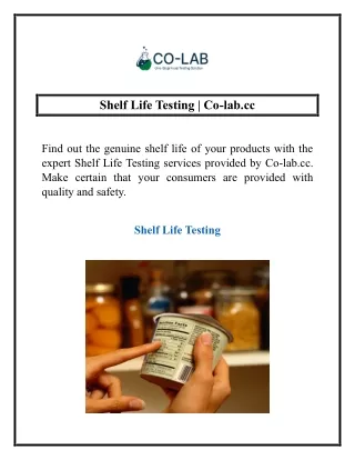 Shelf Life Testing | Co-lab.cc