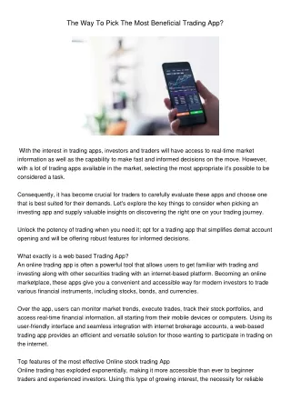 the way to pick the most beneficial trading app