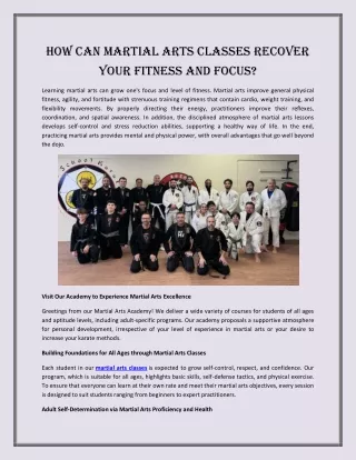 How Can Martial Arts Classes Recover Your Fitness and Focus