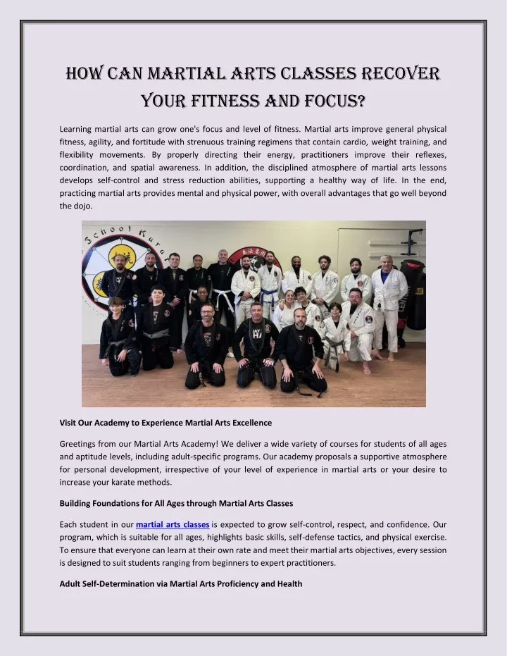 how can martial arts classes recover your fitness