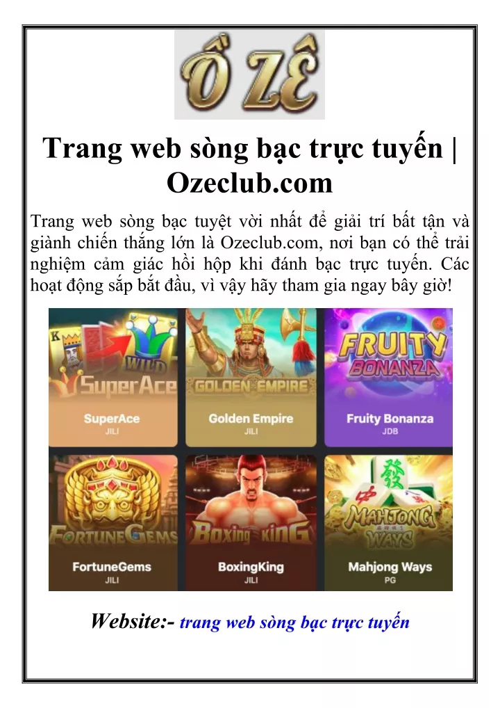 trang web s ng b c tr c tuy n ozeclub com