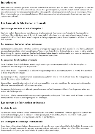 “Secrets De Fabrication Artisanale Pour Des boites En bois d’exception”