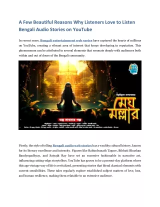 A Few Beautiful Reasons Why Listeners Love to Listen Bengali Audio Stories on YouTube