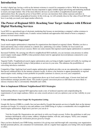 The Power of Local SEO: Reaching Your Target Market with Efficient Digital Marke
