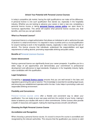 unlock your potential with personal licence