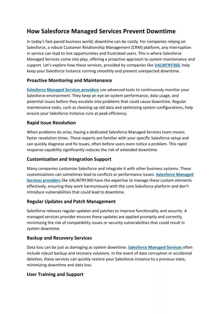 how salesforce managed services prevent downtime