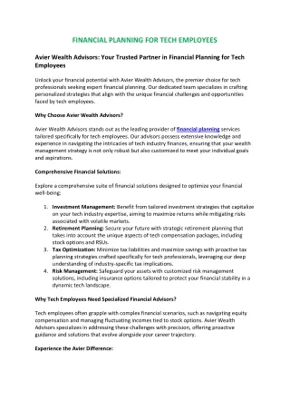 financial planning for tech employees