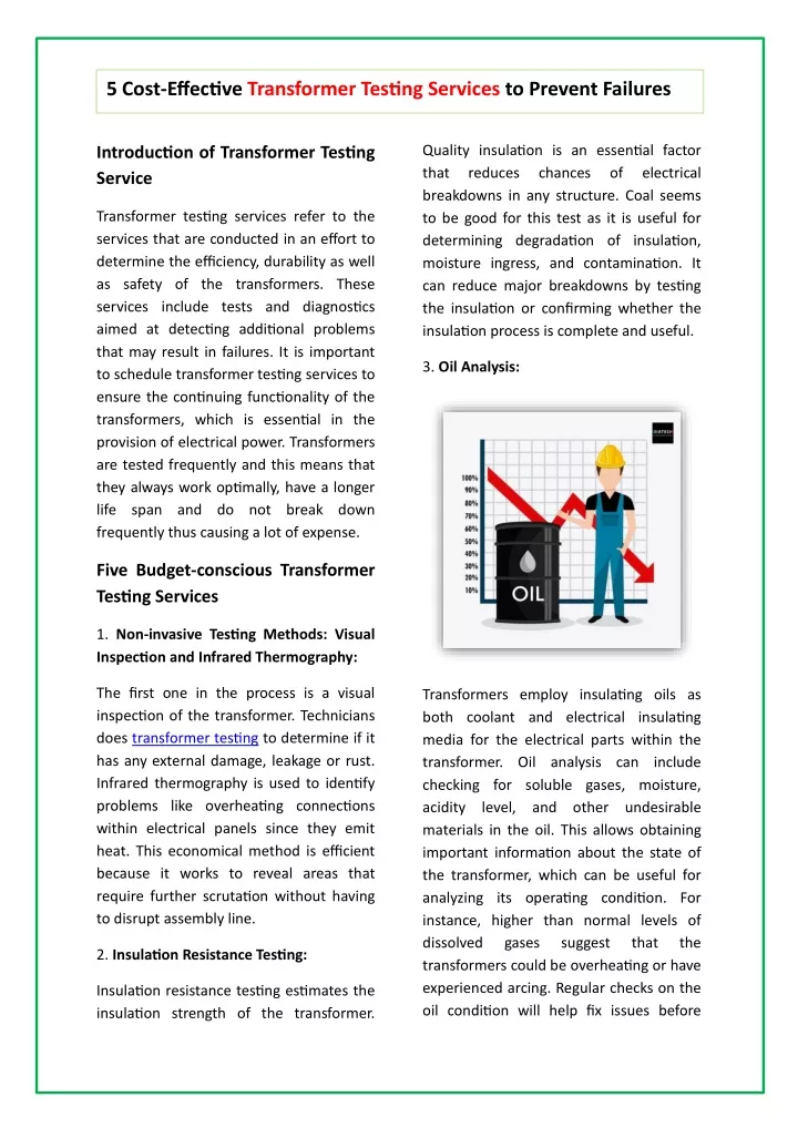 5 cost effective transformer testing services