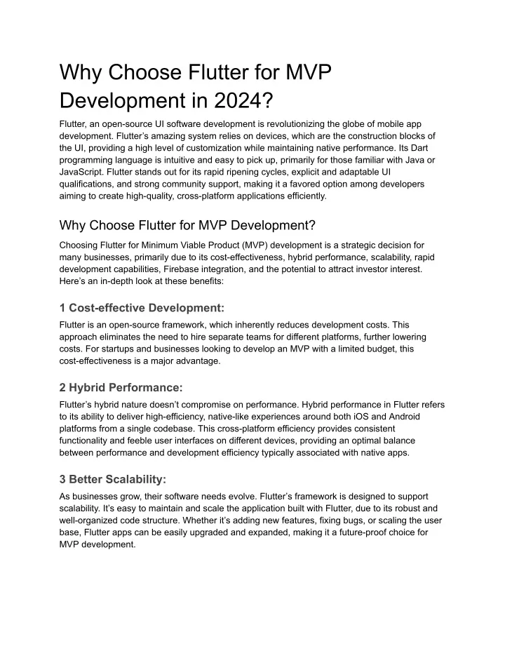 why choose flutter for mvp development in 2024