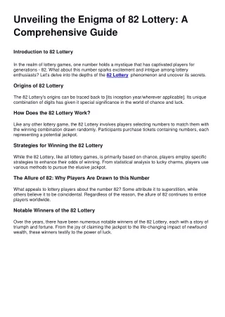 unveiling the enigma of 82 lottery