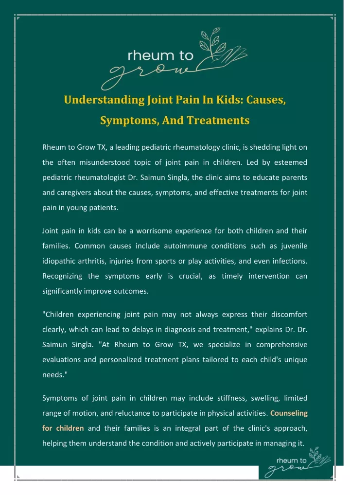 understanding joint pain in kids causes symptoms