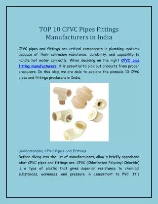 TOP 10 CPVC Pipes Fittings Manufacturers in India