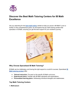 Discover the Best Math Tutoring Centers for IB Math Excellence