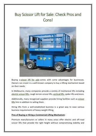 Buy Scissor Lift for Sale Check Pros and Cons