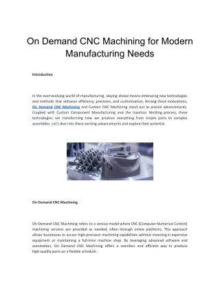 On Demand CNC Machining for Modern Manufacturing Needs