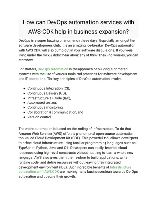 How can DevOps automation services with AWS-CDK help in business expansion