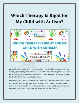 Which Therapy Is Right for My Child with Autism?