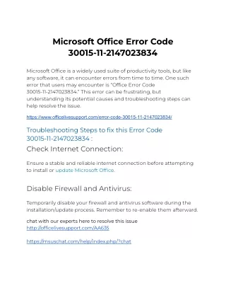 Microsoft Office Error Code 30015-11-2147023834
