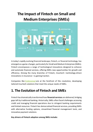 The Impact of Fintech on Small and Medium Enterprises