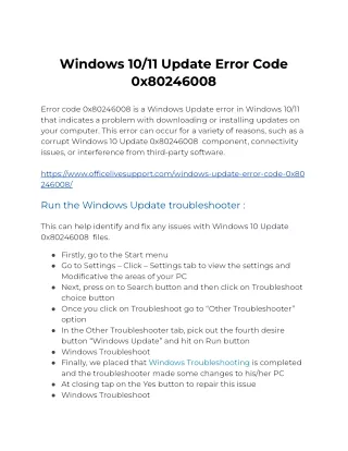 Windows 10/11 Update Error Code 0x80246008