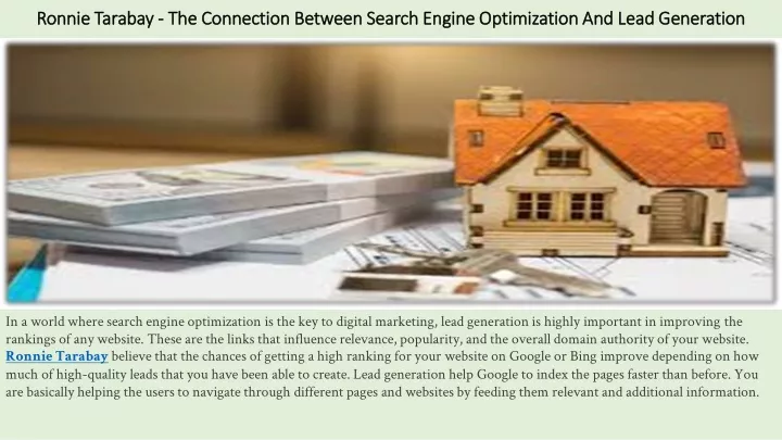 ronnie tarabay the connection between search engine optimization and lead generation