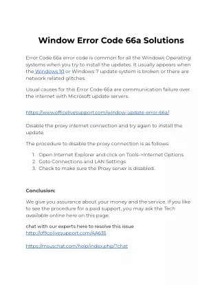 Window Error Code 66a Solutions
