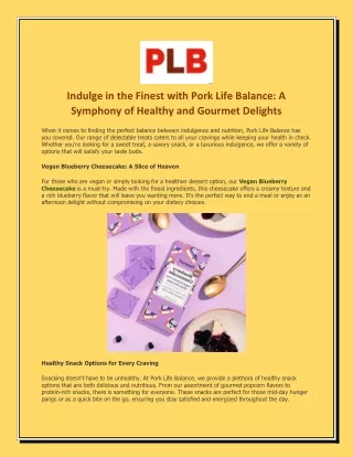 Indulge in the Finest with Pork Life Balance A Symphony of Healthy and Gourmet Delights