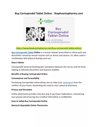 Buy Carisoprodol Tablet Online - thephoenixpharma