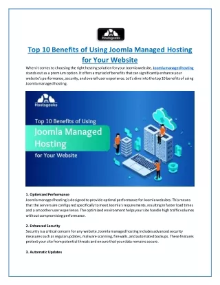 Top 10 Benefits of Using Joomla Managed Hosting for Your Website