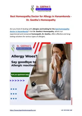 Best Homeopathy Doctor for Allergy in Hanamkonda - Dr. Geetha's Homeopathy