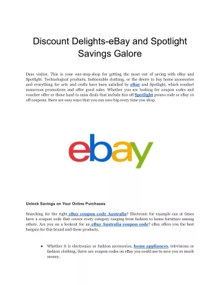 Discount Delights-eBay and Spotlight Savings Galore
