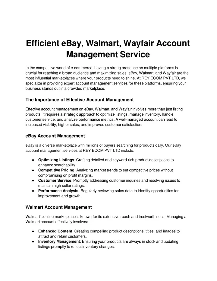 efficient ebay walmart wayfair account management service