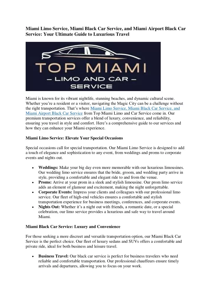 miami limo service miami black car service