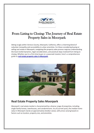 Journey of Real Estate Property Sales in Moorpark