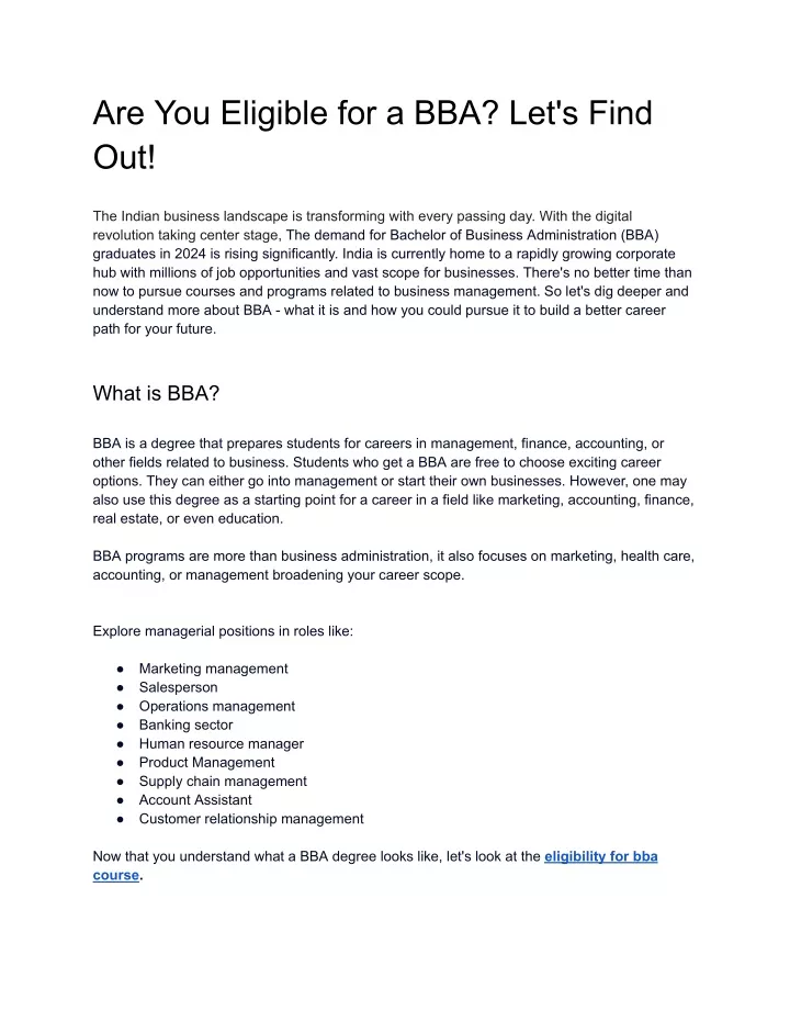 are you eligible for a bba let s find out