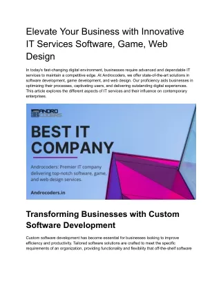 Elevate Your Business with Innovative IT Services Software, Game, Web Design